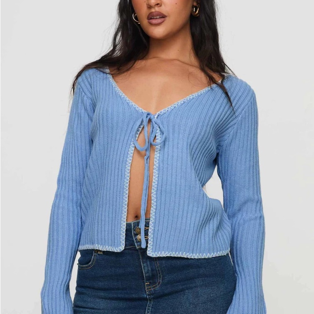 Princess Polly Blue Ribbed Cardigan